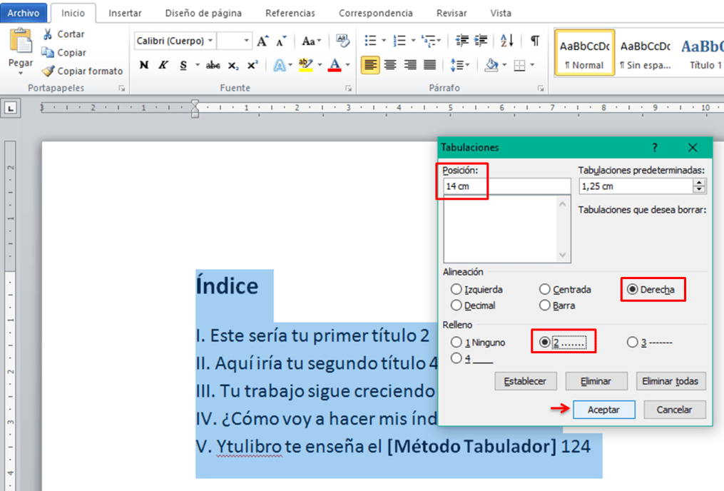 Hacer índice en Word