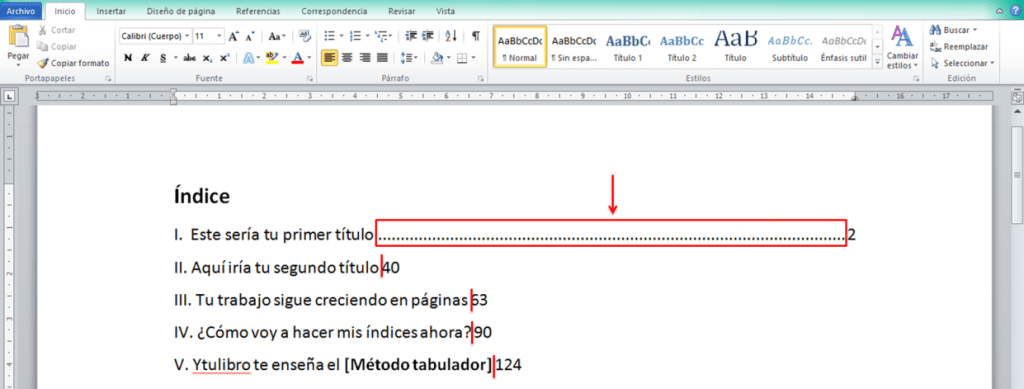 Crear índice en Word